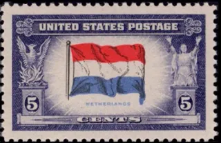 United States 1943 5 cents Overrun countries Netherlands stamp, photographed by a collector