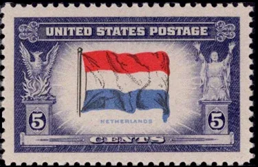 United States 1943 5 cents Overrun countries Netherlands stamp, photographed by a collector