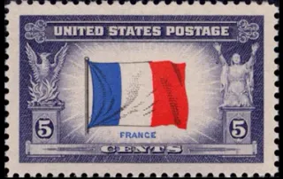 United States 1943 5 cents Overrun countries France stamp, photographed by a collector