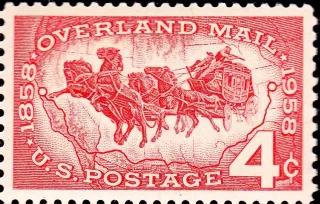 United States 1958 4c Overland mail stamp, photographed by a collector