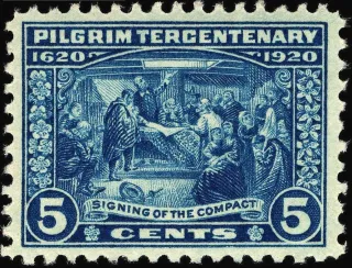 Another photo of the United States 1920 5 cents Signing of Mayflower Compact stamp