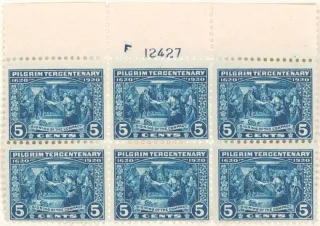 Another photo of the United States 1920 5 cents Signing of Mayflower Compact stamp