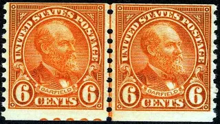 Another photo of the United States 1932 6c Garfield coil stamp