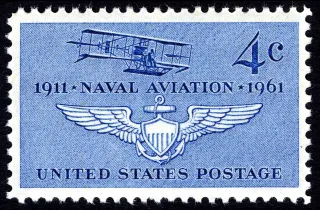 United States 1961 4c Naval Aviation stamp, photographed by a collector
