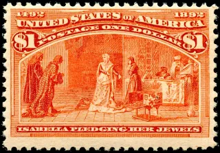 United States 1893 $1 Columbian stamp, photographed by a collector