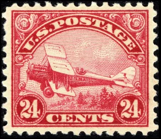 United States 1923 24c De Havilland Biplane single stamp, photographed by a collector