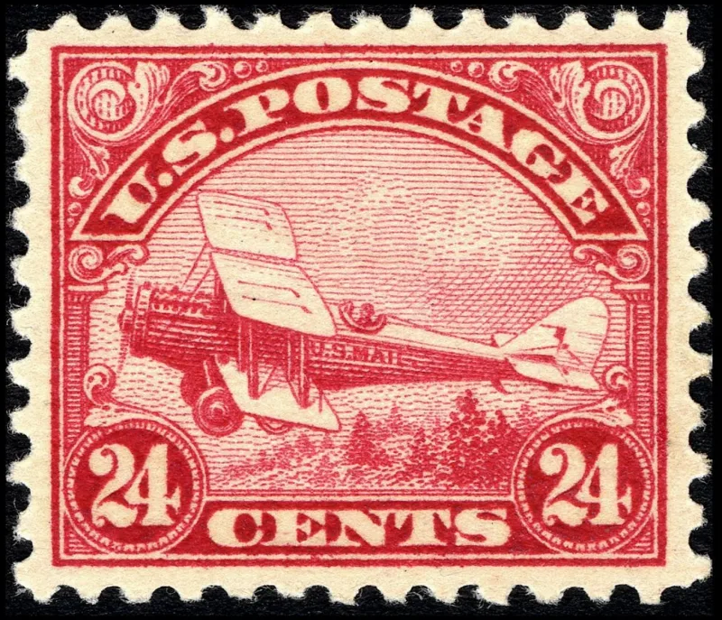 United States 1923 24c De Havilland Biplane single stamp, photographed by a collector