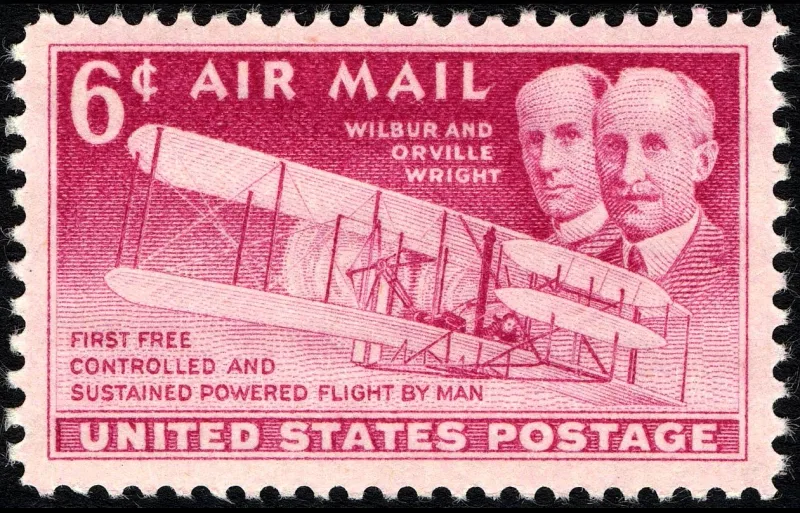 United States 1949 6c Wilbur and Orville Wright, airmail stamp, photographed by a collector