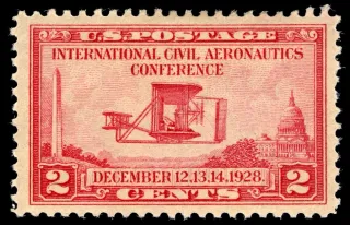 United States 1928 2c Wright Brothers Airplane stamp, photographed by a collector