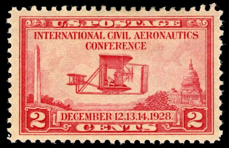 United States 1928 2c Wright Brothers Airplane stamp, photographed by a collector
