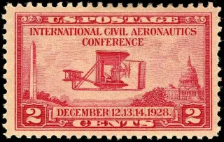 Another photo of the United States 1928 2c Wright Brothers Airplane stamp
