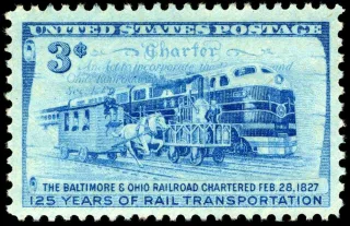 Another photo of the United States 1952 3c B & O Railroad stamp