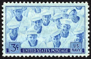 Another photo of the United States 1945 3c Navy stamp