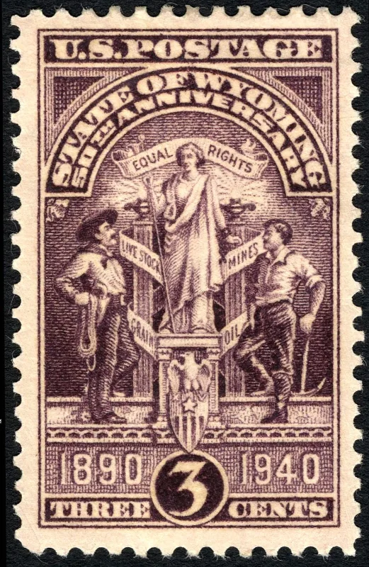 United States 1940 3c Wyoming Statehood 50th anniversary stamp, photographed by a collector