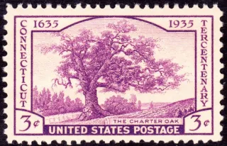 Another photo of the United States 1935 3c Connecticut Tercentenary,The Charter Oak single stamp