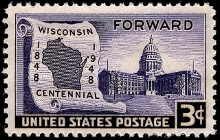 United States 1948 3c Wisconsin Statehood Centennial stamp, photographed by a collector