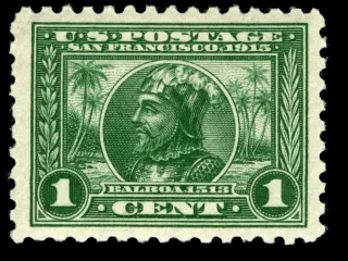 United States 1914 1c Balboa stamp, photographed by a collector