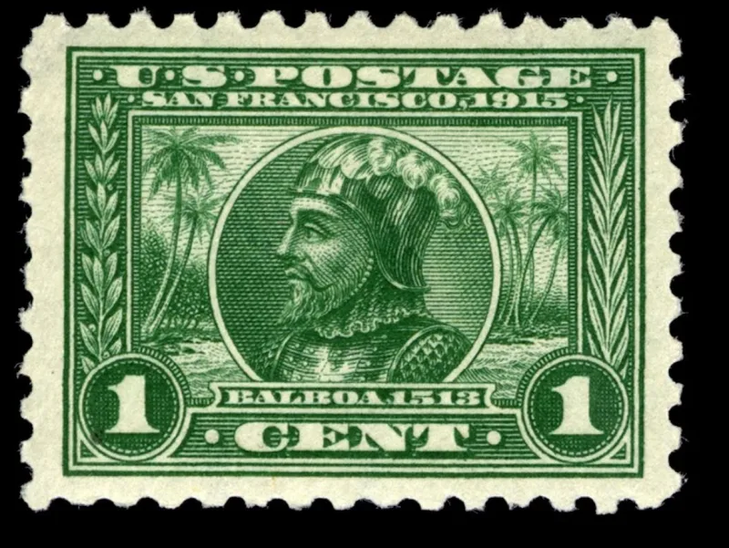 United States 1914 1c Balboa stamp, photographed by a collector
