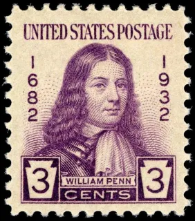 United States 1932 3c William Penn stamp, photographed by a collector