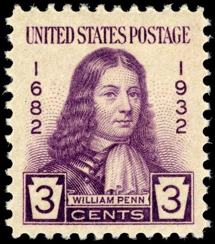 United States 1932 3c William Penn stamp, photographed by a collector