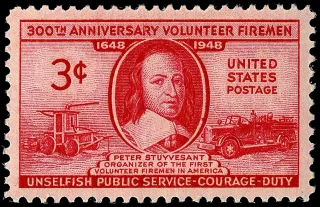 United States 1948 3c Stuyvesant, Volunteer Firemen stamp, photographed by a collector