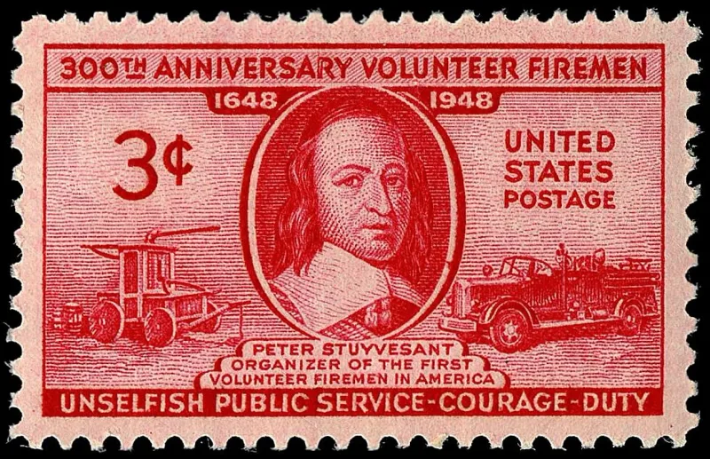 United States 1948 3c Stuyvesant, Volunteer Firemen stamp, photographed by a collector