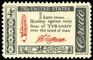 Another photo of the United States 1960 4c Jefferson Credo stamp
