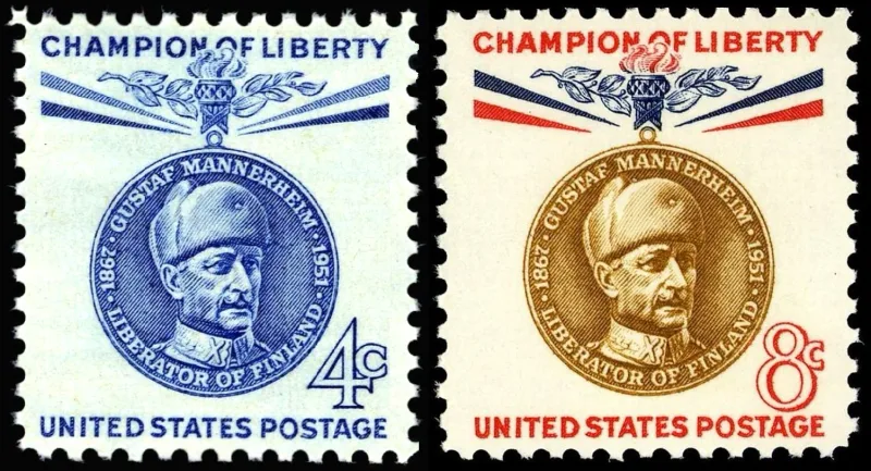 United States 1960 4c Baron Karl Gustaf Emil Mannerheim stamp, photographed by a collector