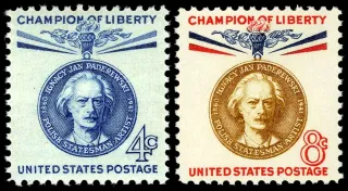 United States 1960 4c Ignacy Jan Paderewski stamp, photographed by a collector