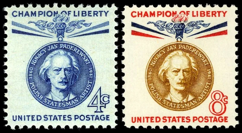 United States 1960 4c Ignacy Jan Paderewski stamp, photographed by a collector