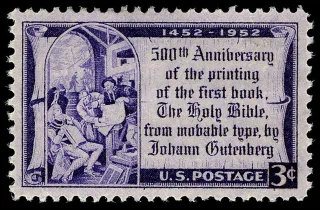 United States 1952 3c Gutenberg Bible, anniversary stamp, photographed by a collector