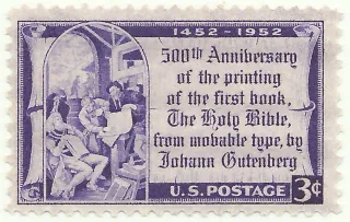 Another photo of the United States 1952 3c Gutenberg Bible, anniversary stamp