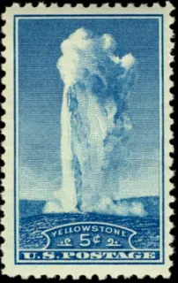 Another photo of the United States 1934 5c Old Faithful Geyser in Yellowstone stamp