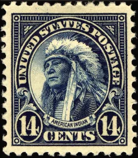 United States 1922 14c American Indian stamp, photographed by a collector