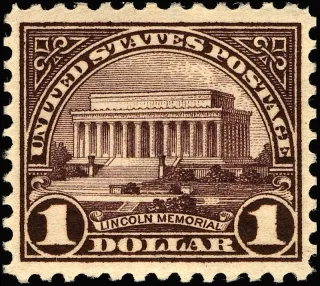 United States 1922 1 dollar Lincoln Memorial stamp, photographed by a collector
