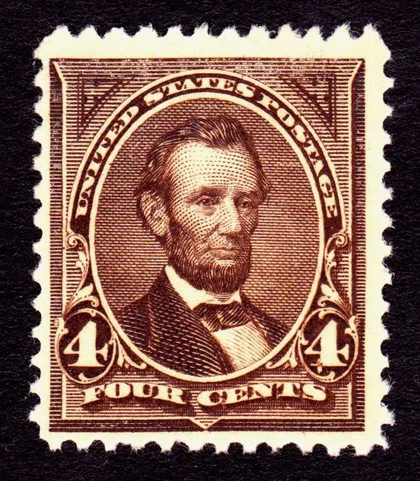 United States 1890 4c Abraham Lincoln stamp, photographed by a collector