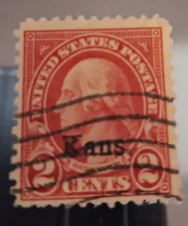 United States 1929 2 cents Kans Overprints stamp, photographed by a collector