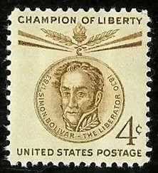 United States 1958 4 cents simon bolivar stamp, photographed by a collector
