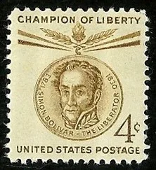 United States 1958 4 cents simon bolivar stamp, photographed by a collector
