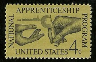 United States 1962 4 cents apprenticeship stamp, photographed by a collector