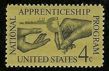 United States 1962 4 cents apprenticeship stamp, photographed by a collector