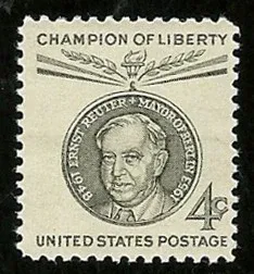 United States 1959 4 cents ernst reuter stamp, photographed by a collector