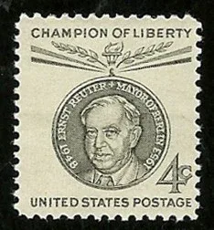 United States 1959 4 cents ernst reuter stamp, photographed by a collector