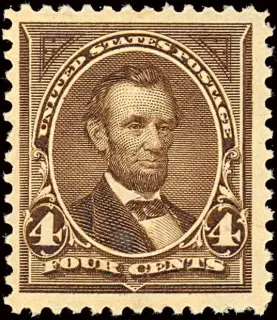United States 1895 4c Lincoln stamp, photographed by a collector