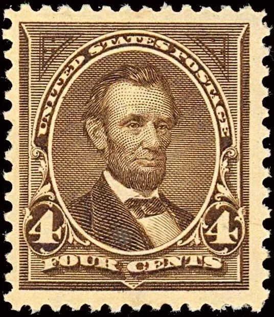 United States 1895 4c Lincoln stamp, photographed by a collector