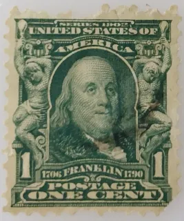 Another photo of the United States 1903 1c Franklin stamp
