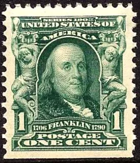 Another photo of the United States 1903 1c Franklin stamp
