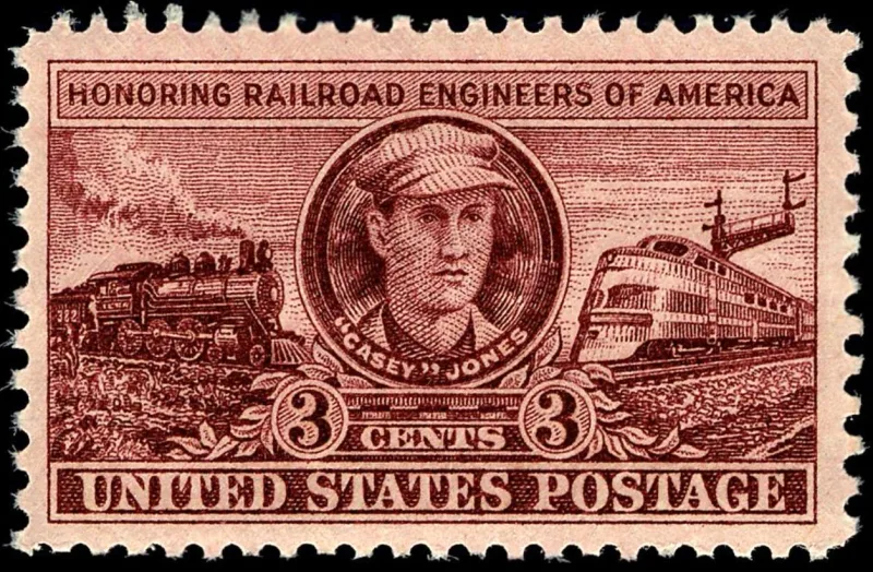 United States 1950 3 cents Casey Jones stamp, photographed by a collector