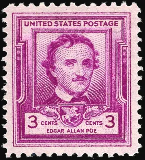 United States 1949 3 cents Edgar Allen Poe stamp, photographed by a collector
