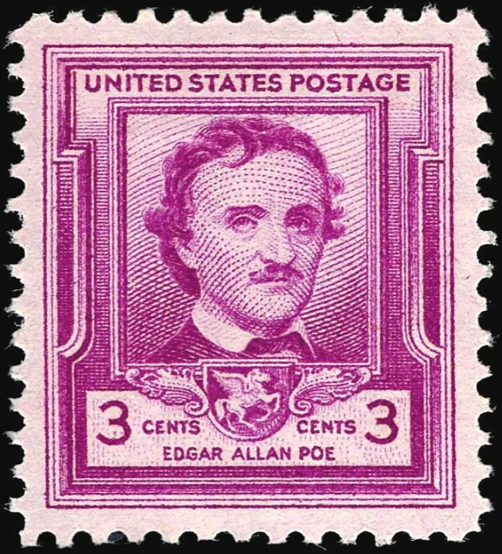 United States 1949 3 cents Edgar Allen Poe stamp, photographed by a collector